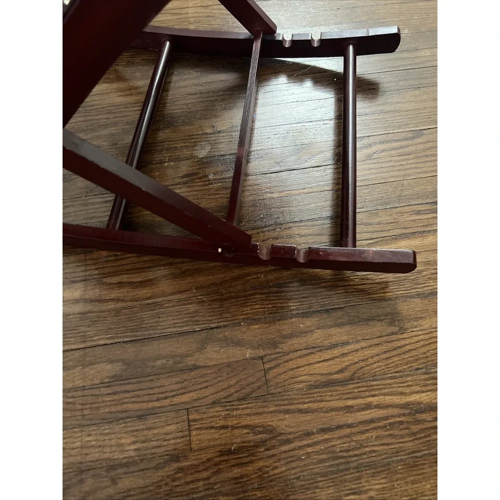 Antique Folding Gout Stool With Red Leather Adjustable Heights